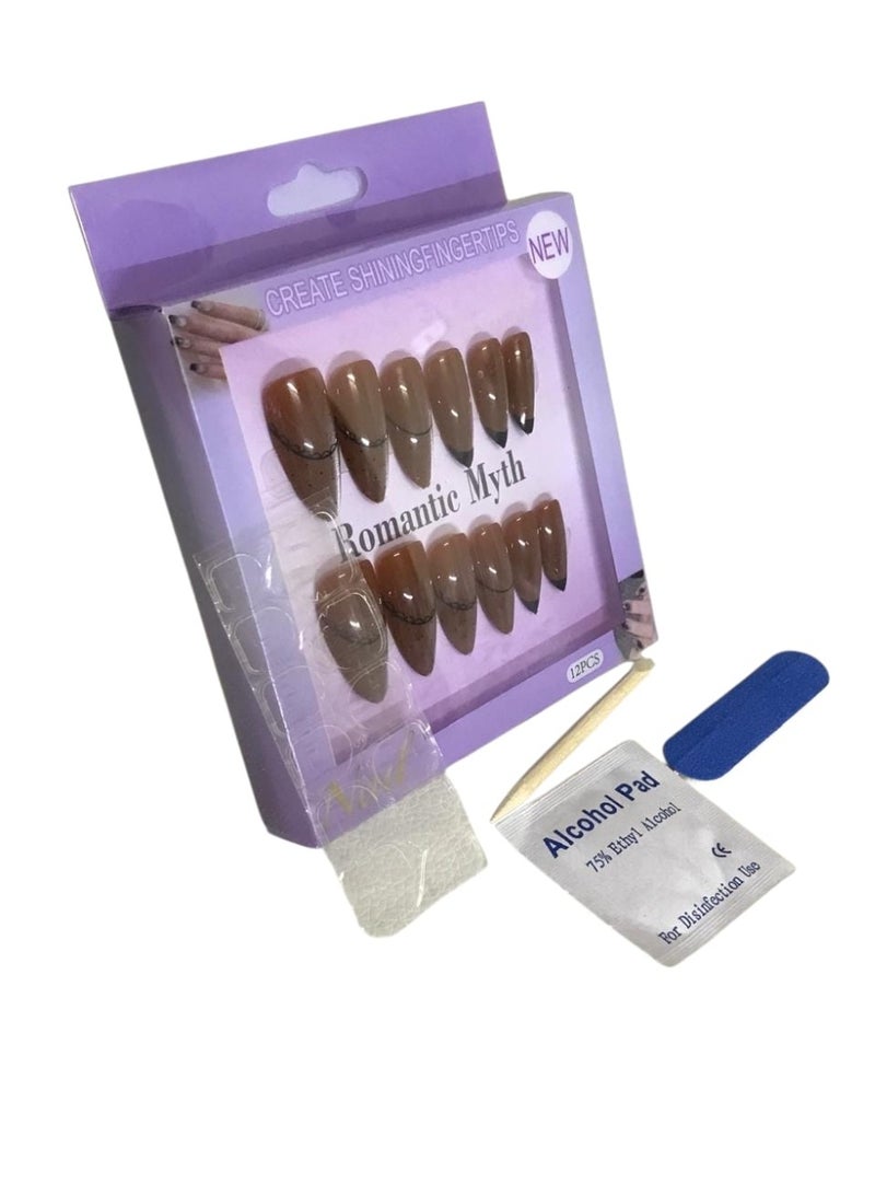 أظافر صناعية طويلة بتصميم 3D برسومات فنية، طقم متكامل مع مبرد أظافر ومنديل تنظيف ودابل فيس وعود خشبي، أظافر جاهزة للاستخدام لمظهر أنيق وجذاب للمناسبات اليومية والخاصة - Image 1